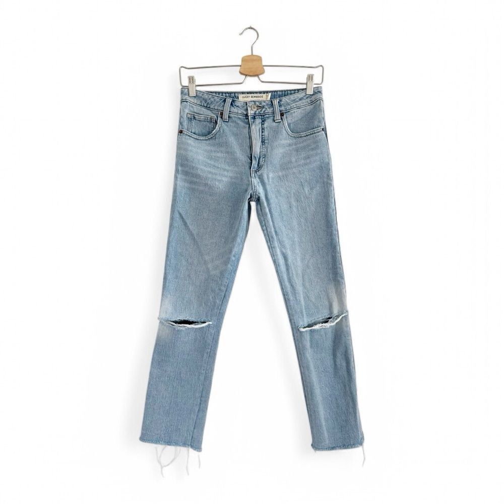 Lucky Brand The High Rise Tomboy Distressed Side Stripe Light Wash Jeans Sz 2/26